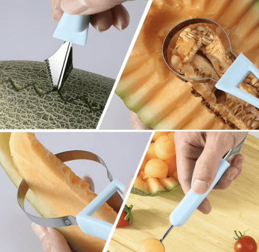 4 in 1 Stainless Steel Fruit Tool Set,Seed Remover for Watermelon Slicer,Dig Pulp Separator,for Dig Pulp Fruit Salad in Kitchen (Green,1PCS) - Image 4